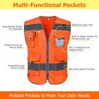TCCFCCT High Visibility Vest 9 Pockets Hi Vis Reflective Safety Vest for Men Women, Construction Vest with Reflective Strips, Meets ANSI/ISEA Standards, (Orange, Small)