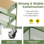 3 Tier Rolling Cart with Table top, Metal Rolling Utility Cart, Sturdy Storage Organizer Cart with Locking Wheels & Hooks for Office, Classroom, Kitchen and Bathroom