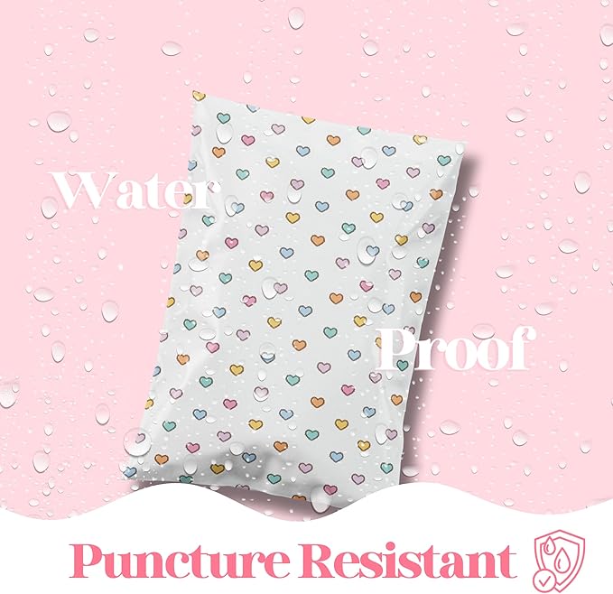 14.5x19 Designer Poly Mailer 100 Pack Heavy Duty Waterproof Self Seal Shipping Bags for Small Business Large Mailing Envelopes Bulk Tear Resistant Packaging Preppy Hearts