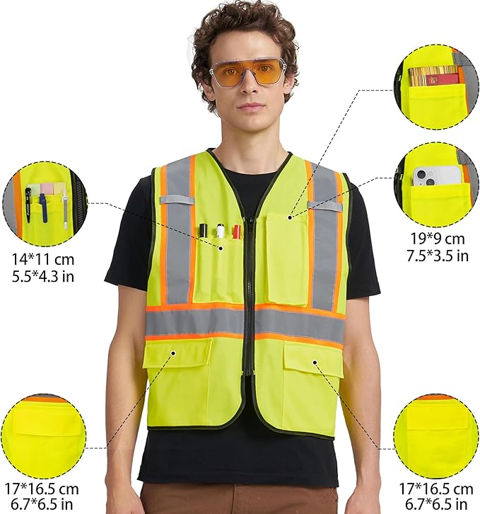 A-KSAFETY High Visibility Safety Vest for Men Women with Pockets and Zipper