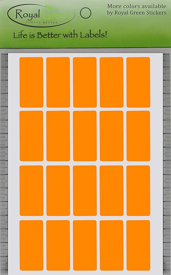 Royal Green Neon Orange Rectangle Stickers 1.57 inch x 0.75 inch - Color Coding Labels Rectangular (40mm x 19mm) - 300 Pack