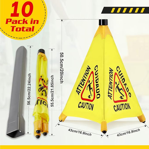 10 Pcs Pop up Wet Floor Sign with Storage Tube 20 Inch Wet Safety Signs Commercial Caution Safety Cone Pop up Caution Sign for Commercial Stores Grocery Restaurant Restroom Office Use