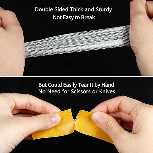2Pack Double Sided Tape Heavy Duty, 0.59" x 66FT (132FT Total), Super Sticky Resistente Clear Tape, Universal High Tack Strong Wall Adhesive with Fiberglass Mesh,Easy Use Mounting Tape