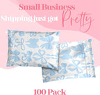 10x13 Designer Poly Mailer 100 Pack Heavy Duty Waterproof Self Seal Shipping Bags for Small Business Large Mailing Envelopes Bulk Tear Resistant Packaging Blue Bows