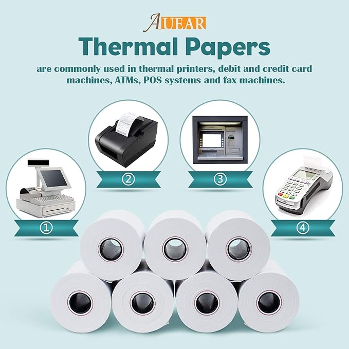 AUEAR, Thermal Cash Register POS Paper Rolls, 2 1/4" x 85' - BPA Free (50 Pack)