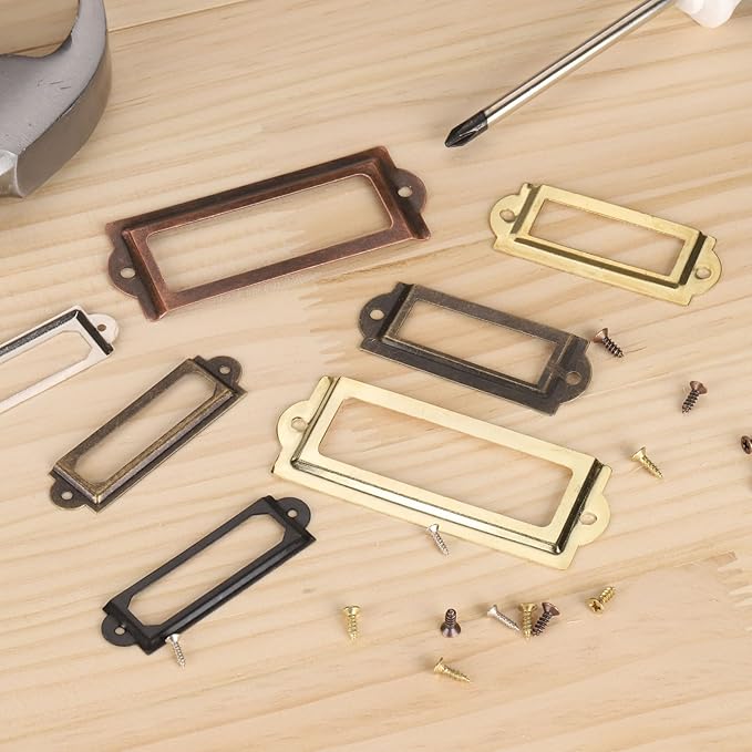 PATIKIL 60x17mm Metal Label Holders, 30 PCS Label Name Card Tag Frames with Screws for Office Library File Cabinets Shelves Wood Drawers Fabric Bins, White Nickel