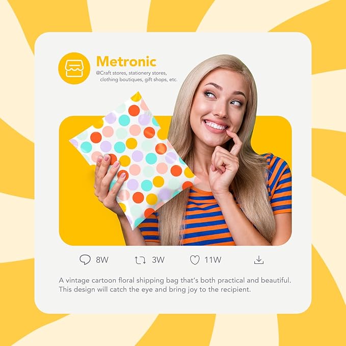 Metronic Poly Mailers 14.5x19 Inch 500pc Shipping Bags for Clothes,Self Adhesive Shipping Envelopes for Small Business,Waterproof Mailers Poly Bags for Shipping,Packaging Mailing Bags Color Polka Dots
