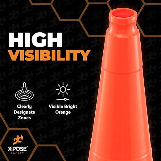 Xpose Safety 28 Inch Orange Traffic Cones Heavy Duty 10lb 6" & 4" Collar - Bulk Half Pallet 125 Pack - Multipurpose PVC Plastic Safety Cone Parking, Soccer, Caution & Construction - DOT Approved