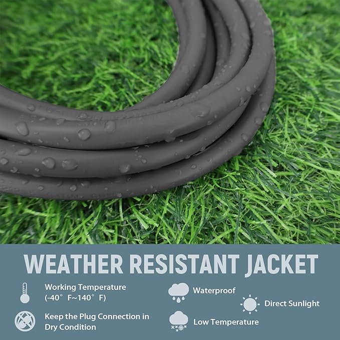12 Gauge Indoor Outdoor Heavy Duty Grey Extension Cord 25 FT, 12 AWG SJTW Electrical Cable, Weather-Resistant Power Cord, Great for Gardenfor, Offices and Lawns