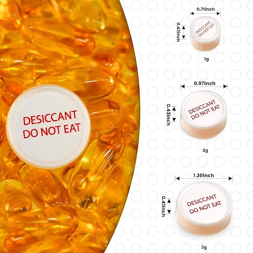 1 Gram 250 Packs Silica Gel Desiccant Canister,Orange to White Indicating Desiccants Capsules, Moisture Absorbers for Food Storage, Food Grade Desiccant Dehumidifiers
