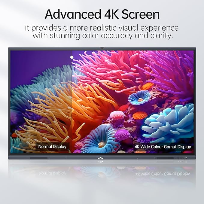 JAV Smart Board Interactive Whiteboard for Classroom Office Home, 4K UHD 8+128GB Touchscreen Smartboard with Built-in EDLA Licensed Android OS & Open App Ecosystem, Wi-Fi & Bluetooth