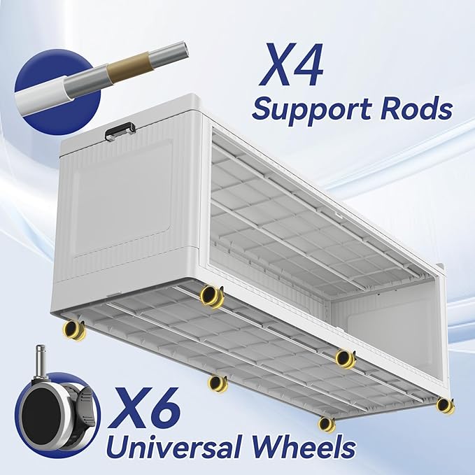 240Gal Extra Large Stackable Storage Bins with Lid, 960Qt Collapsible Storage Box with Wheels, Closet Organizers and Storage Cabinet Container for Home, Kitchen, Office, Bedroom, 3Pack White