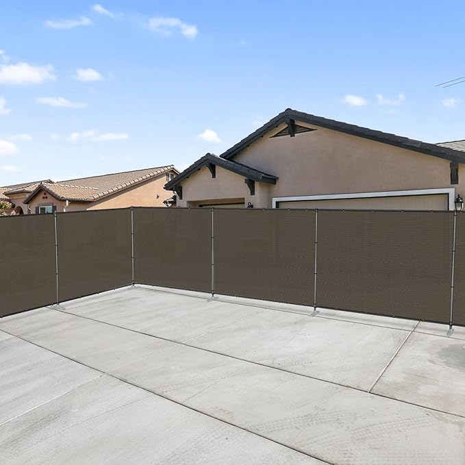 Patio 6' x 132' Outdoor Privacy Screen Freestanding Temporary Fence Panels Net Cover with Metal Poles for Outside Backyard Pool Garden Air Conditioner Fencing, Brown
