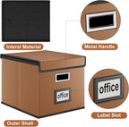 Huolewa Faux Leather File Organizer Box with Lid, Collapsible Hanging File Folder Box Organizer with Plastic Slides, Decorative Home/Office Filing System Boxes for File and Folder Storage