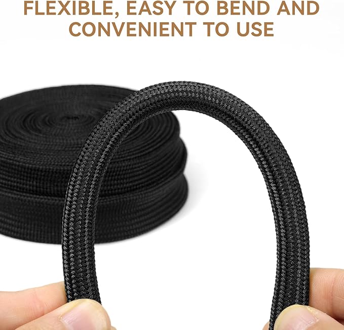 Polyamide Cable Sleeve, 10ft Flexible Expandable Braided Sleeving, Cable Management Sleeve for TV Computer Office Home Entertainment (Black, 1/4")