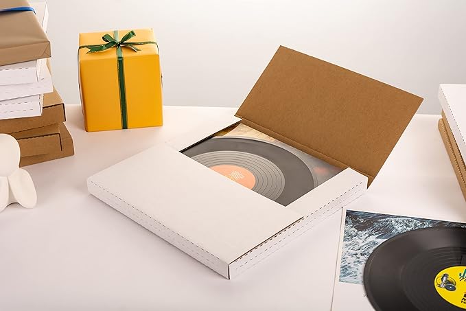 12" LP Mailers 12.8"L x 12.8"W x 1"H Vinyl Record Shipping Boxes, White Corrugated Cardboard Album Mailing Box with Fragile Stickers, 15 Pack