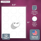 NextDayLabels - 2 Inch Round Labels for Bleeds - Sticker Labels for Printer - Matte White Blank Laser/Inkjet Printer Labels - Circle Stickers Printable Labels (500 Sheets, 12 Per Sheet, 6000 Labels)
