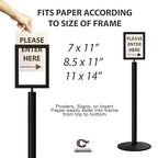 Floor Standing Sign Frame with Steel Low Profile Base, 22 inches by 28 inches Horizontal Sign Frame, Black Post
