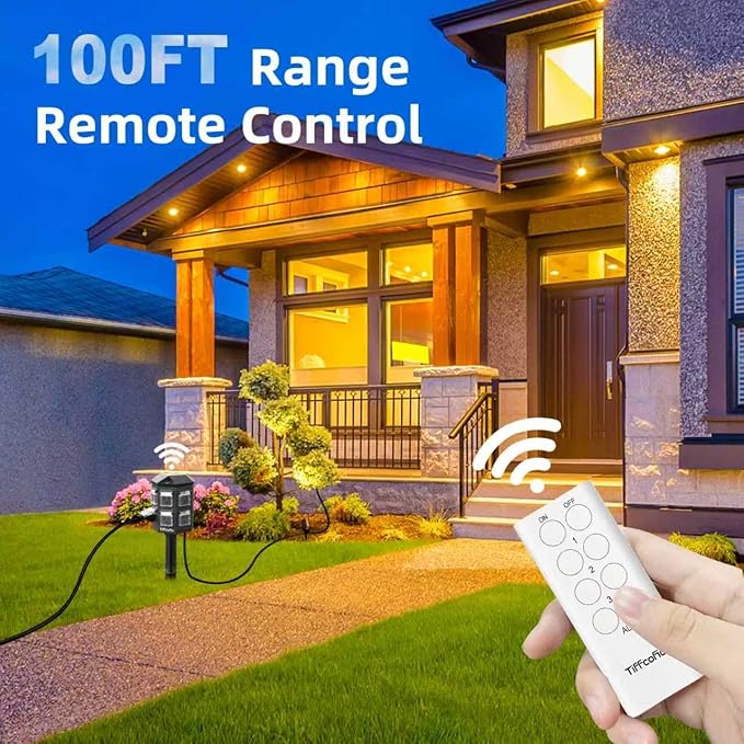 Tiffcofio Outdoor Remote Control Power Strip, 15FT Extension Cord Waterproof, Independent Control Outlets, 6 Grounded Outlets for Outdoor Decorations, 14 AWG, 15A/1875W, ETL Listed (15 FT)