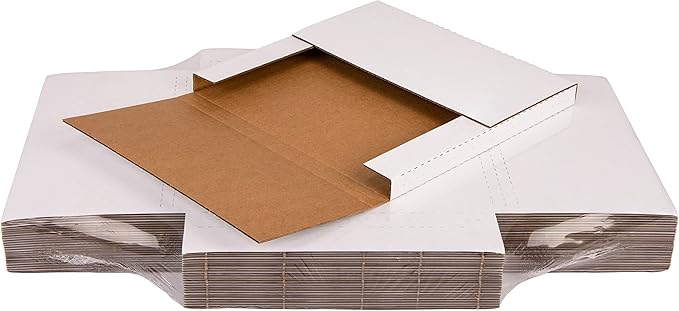 50 Pack Vinyl Record Mailers 12.8"L x 12.8"W x 1"H Multi Depth LP Album Shipping Boxes with Fragile Stickers, White