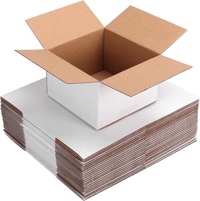 25 Packs Small Shipping Boxes 6x6x4 Inches, White Corrugated Cardboard Box for Shipping, Packing, Business, DIY