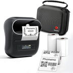 Phomemo Label Maker, M220 Thermal Label Printer, 80mm Portable Bluetooth Barcode Printer Compatible with Andriod/iOS for Home, Office, Small Business, with 3 Packs Label & Case