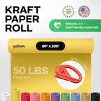 Yellow Kraft Paper Roll 24" x 1200" (100 feet) with Cutter - USA-Made Gift Wrapping Paper for Packing, Moving, Shipping & Crafts/Arts - 100% Recyclable Natural Craft Material by IDL Packaging