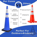 BESEA 4Pack 36” inch Traffic Cones Blue Road Parking Cones Construction Safety Cone Structurally Stable for Traffic Control(Blue Color)