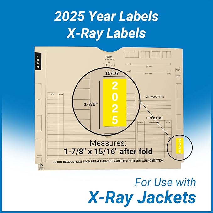 2025 Year Labels, Doctor Stuff 2025 Chart Stickers, Yellow Color Coded, IFC AFV Style, USA Made Year Stickers for X-Ray Jackets, 500/Roll, 1 Roll, 1-7/8" x 1-7/8"