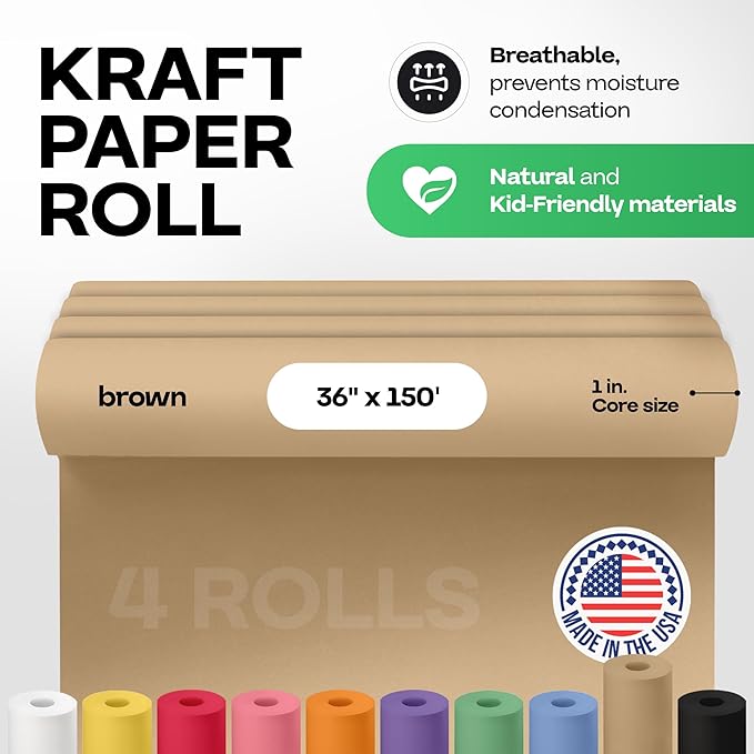 Brown Paper Roll 36" x 1800" (150 feet), Pack of 4 - USA-Made Wrapping Kraft Paper 50lb Thickness for Packing, Moving, Shipping, Crafts/Arts - 100% Recycled Natural Material by IDL Packaging