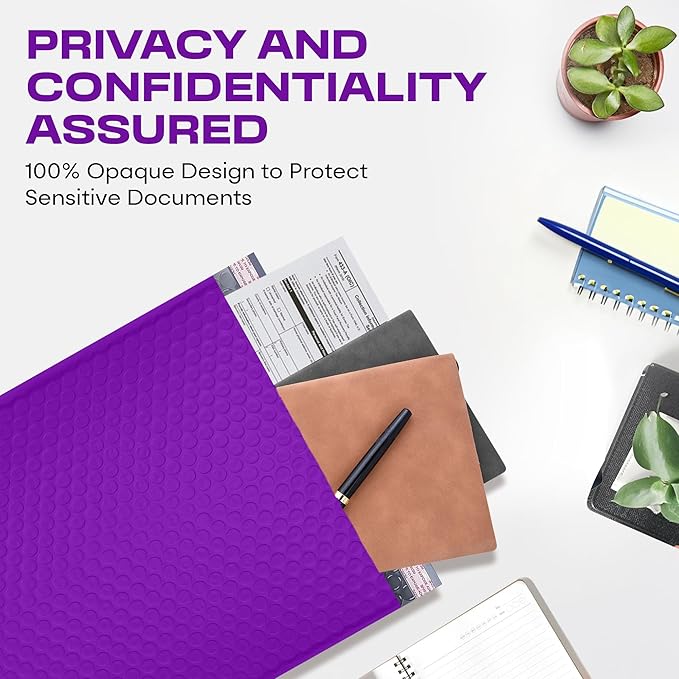 Purple Poly Bubble Mailers 8.5x12 inch #2 | Self Seal Padded Envelopes | Cushioned Bubble Mailer | Usable Size 8.5x11 | WaterProof | Lightweight mailing Shipping Bags | 100 Pack Bulk