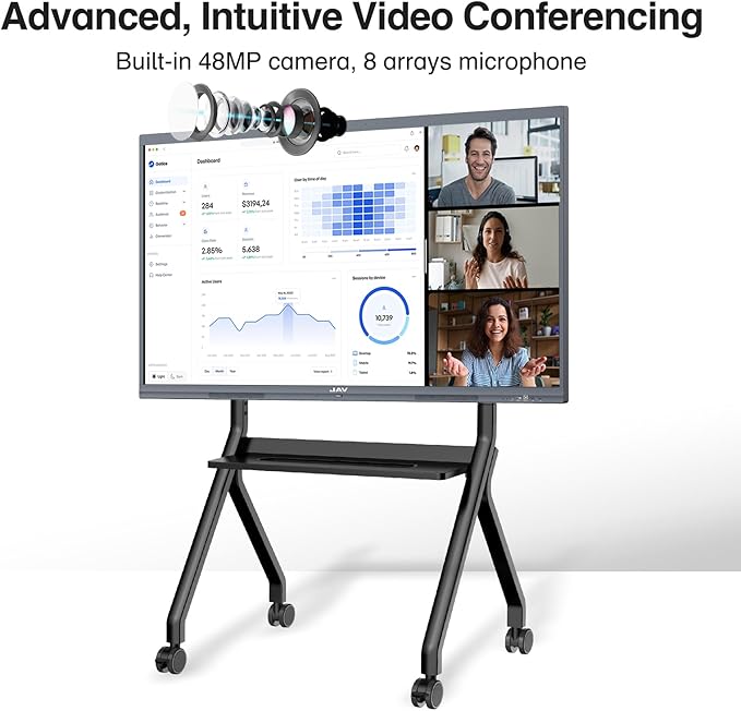 JAV Smart Board Interactive Whiteboard for Classroom Office Home, 4K UHD 8+128GB Touchscreen Smartboard with Built-in EDLA Licensed Android OS & Open App Ecosystem, Wi-Fi & Bluetooth