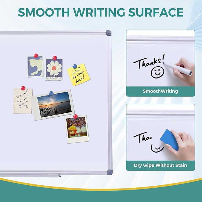 Premium 60"x 36" Multipurpose Magnetic Dry Erase Board with Aluminum Frame | Versatile Wall-Mounted Whiteboard with Pen Tray for Enhanced Office and Classroom Presentations & Collaborations