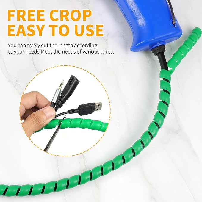 Spiral Cable Wrap, 16.4ft, 33ft Wire Protection Sleeve Cover Cable Organizer Pipe Flexible Spiral Wrap Winding Tube Prevent Cat from Chewing Cables (Green, 10mm (3/8")-16.4ft)