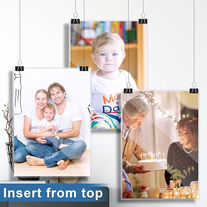 Henoyso 100 Pcs 11" x 17" Rigid Print Protectors, Heavy Duty Hard Plastic Sheet Page Protectors Crystal Menu Holder Clear Poster Sleeve Top Loading Frame for Magazine Photo Paper Poster Prints