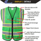 Reflective Mesh Safety Vest for Men Women with 5 Pockets and Zipper Front High Visibility Mesh Vest Hi Vis Construction Work Vest,Meets ANSI/ISEA Standards(EK175-Green-2XL)
