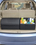 Owleys Cargo Organizer 17.7" - Compact Storage Totes With Lids For SUV, Sedan Or Truck - Durable Car Crate For Travel Essentials - Unique Gifts For Dad (Black 17.7)