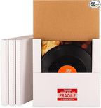 50 Pack Vinyl Record Mailers 12.8"L x 12.8"W x 1"H Multi Depth LP Album Shipping Boxes with Fragile Stickers, White
