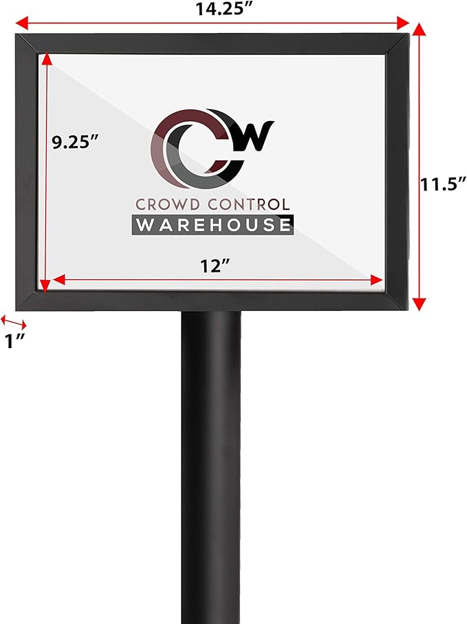 Crowd Control Warehouse Pedestal Standing Floor Sign Frame with Sloped Base, 11 x 14 Inch Horizontal, Satin Brass