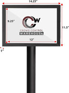 Crowd Control Warehouse Pedestal Standing Floor Sign Frame with Sloped Base, 11 x 14 Inch Horizontal, Satin Stainless Steel