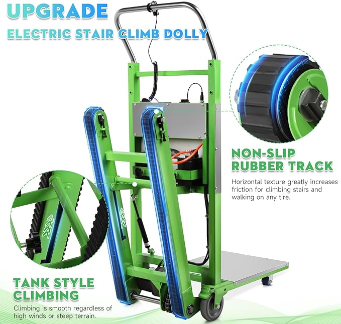 Electric Stair Climbing Dolly, 1250W Electric Stair Climbing Hand Truck, 900lbs Max Load Capacity, 3 Mode Folding Stair Climber Hand Trucks with Telescopic Handle for Moving Furniture (Green)