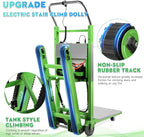 Electric Stair Climbing Dolly, 1250W Electric Stair Climbing Hand Truck, 900lbs Max Load Capacity, 3 Mode Folding Stair Climber Hand Trucks with Telescopic Handle for Moving Furniture (Green+Black)