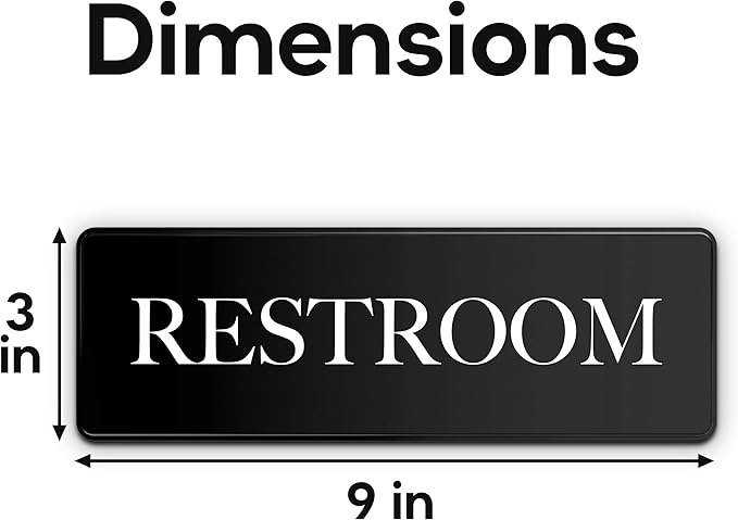 ASSURED SIGNS Restroom Sign - Ideal Bathroom Signs for the Office, Business or Home - 2 Pack - 9" by 3" - Apply to Door or Wall - Nice Bathroom Decor - Strong Double-Sided Adhesives