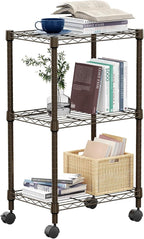 3 Tier Shelf Metal Storage Shelves Wire Rack Closet Organizers with Wheel for Garage Kitchen Bathroom Laundry Brown 11.8" D x 17.7" W x 29.8" H