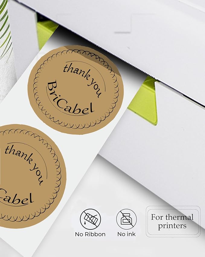 2 Inch Brown Round Thermal Labels,600 Labels/Roll, Self-Adhesive Circle Inventory Stickers, Multi-Purpose Round Roll Thermal Printing Stickers for Business and Domestic Use