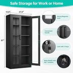 SISESOL Metal Storage Cabinet with Lock and Glass Doors,Glass Display Cabinet,67" Tall Black Storage Cabinets,Locking Curio Cabinets with 5 Shelves for Collectibles,Home,Office,Living Room