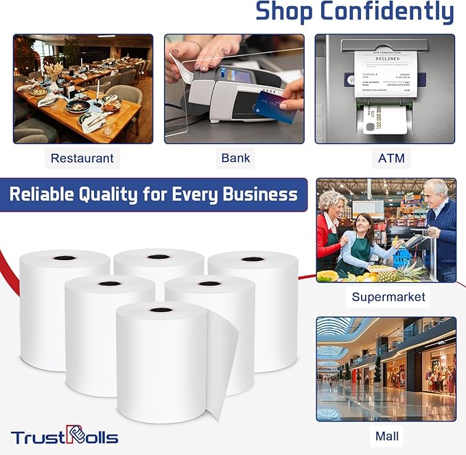 Premium 2 1/4 x 85 Thermal Paper Rolls - BPA Free Credit Card Receipt Paper, 50 Rolls/Case for POS & ATM Systems