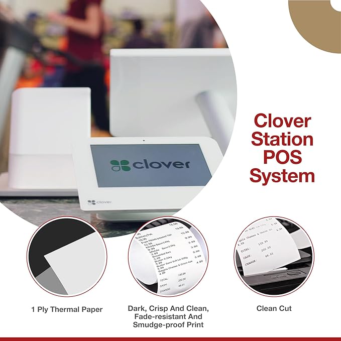 10 Rolls - Clover Station Receipt Paper - 3 1/8" x 230' - BPA Free - Thermal Receipt Paper Rolls for Clover Duo C505 and Clover POS Station Printer P100, P500, P550
