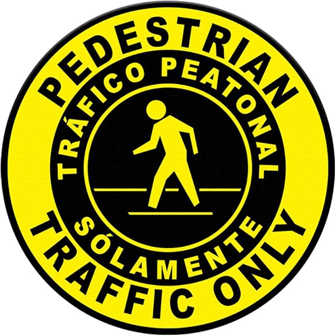 Spanish Safety Signs Floor Decals Pedestrian Traffic Only Yellow Anti-Slip Round Shape Business Industrial Stickers 24Inches Longer Side