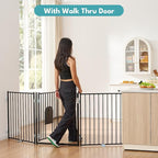No Pawblems Dog Gate with Cat Door, Free Standing 30'' Tall Foldable Dog Fence for Indoor & Outdoor, Up to 78 Inch Extra Wide Puppy Gate for Stairs, Hallways, Doorways, Deck, Yard (Black, 3 Panels)